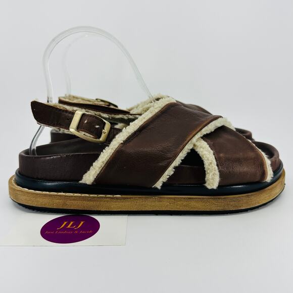 Alohas Women's Marshmallow Leather Fuzzy Shearling Sandals Size 38 EU/ 7-7.5 US - Picture 2 of 13